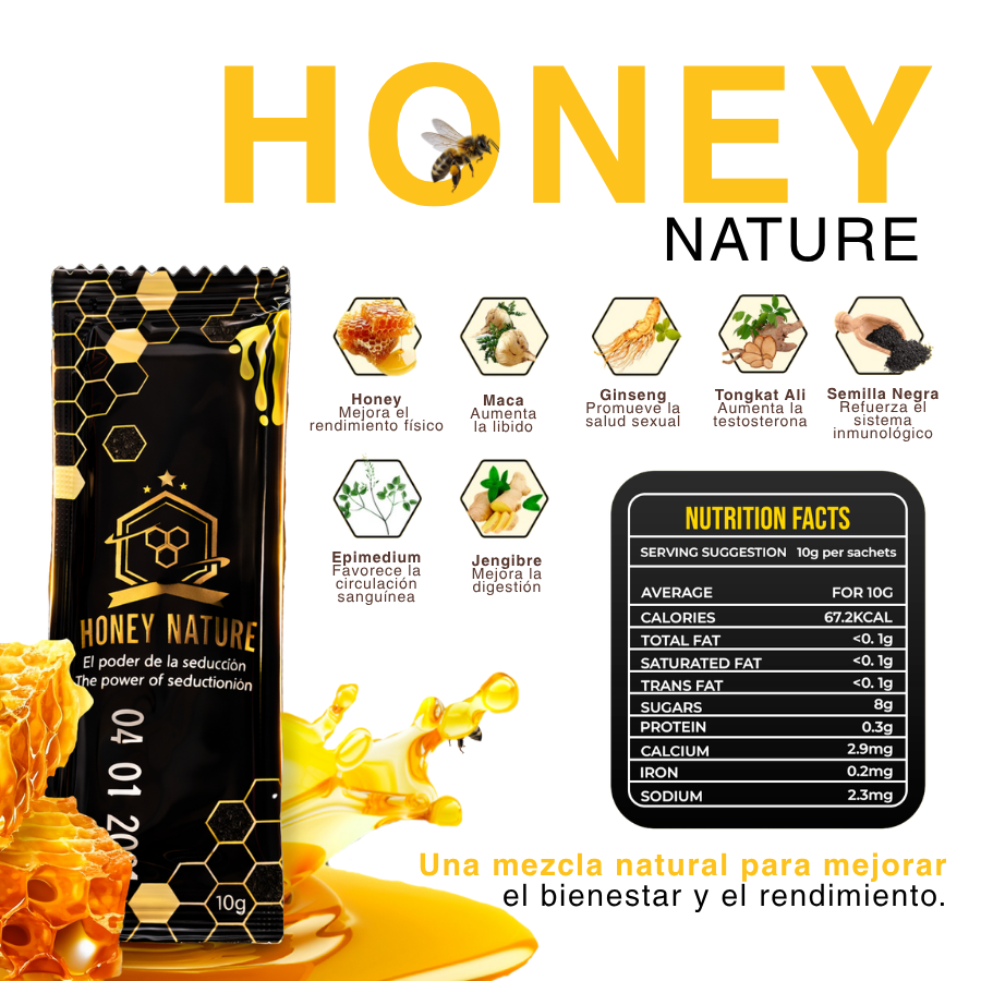 Honey Nature – 12 Sachets (20g) + GRATIS 4 Frascos de Revive Blend