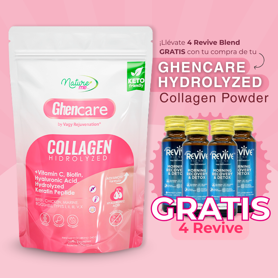 Ghencare Colágeno Hidrolizado en Polvo – Incluye GRATIS 4 Frascos de Revive Blend